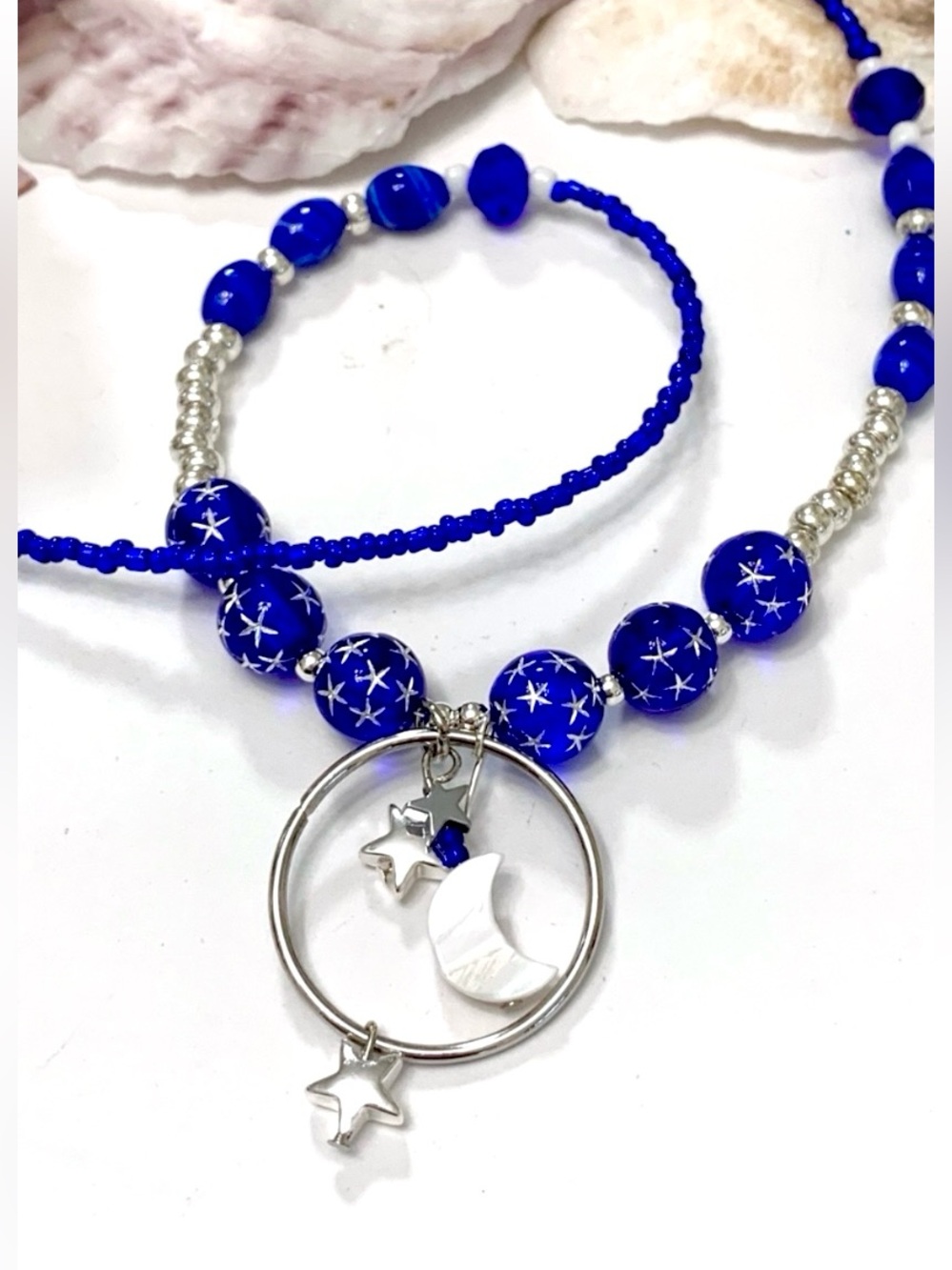 Celestial Moon & Stars Beaded Necklace